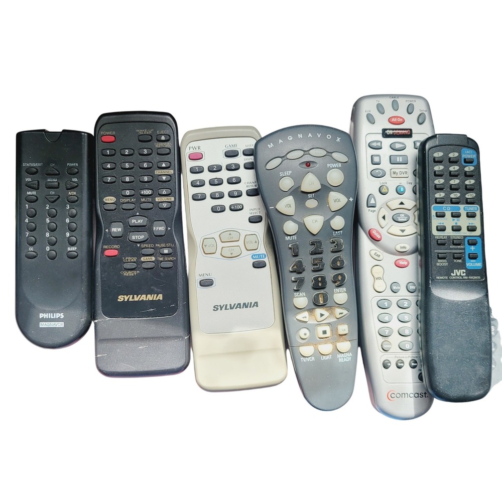 Mixed Remote Control Lot Philips Magnavox Sylvania Comcast JVC RM-RXQW35 7pc Set